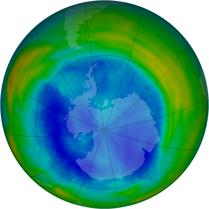 Antarctic ozone map for 15 August 2003